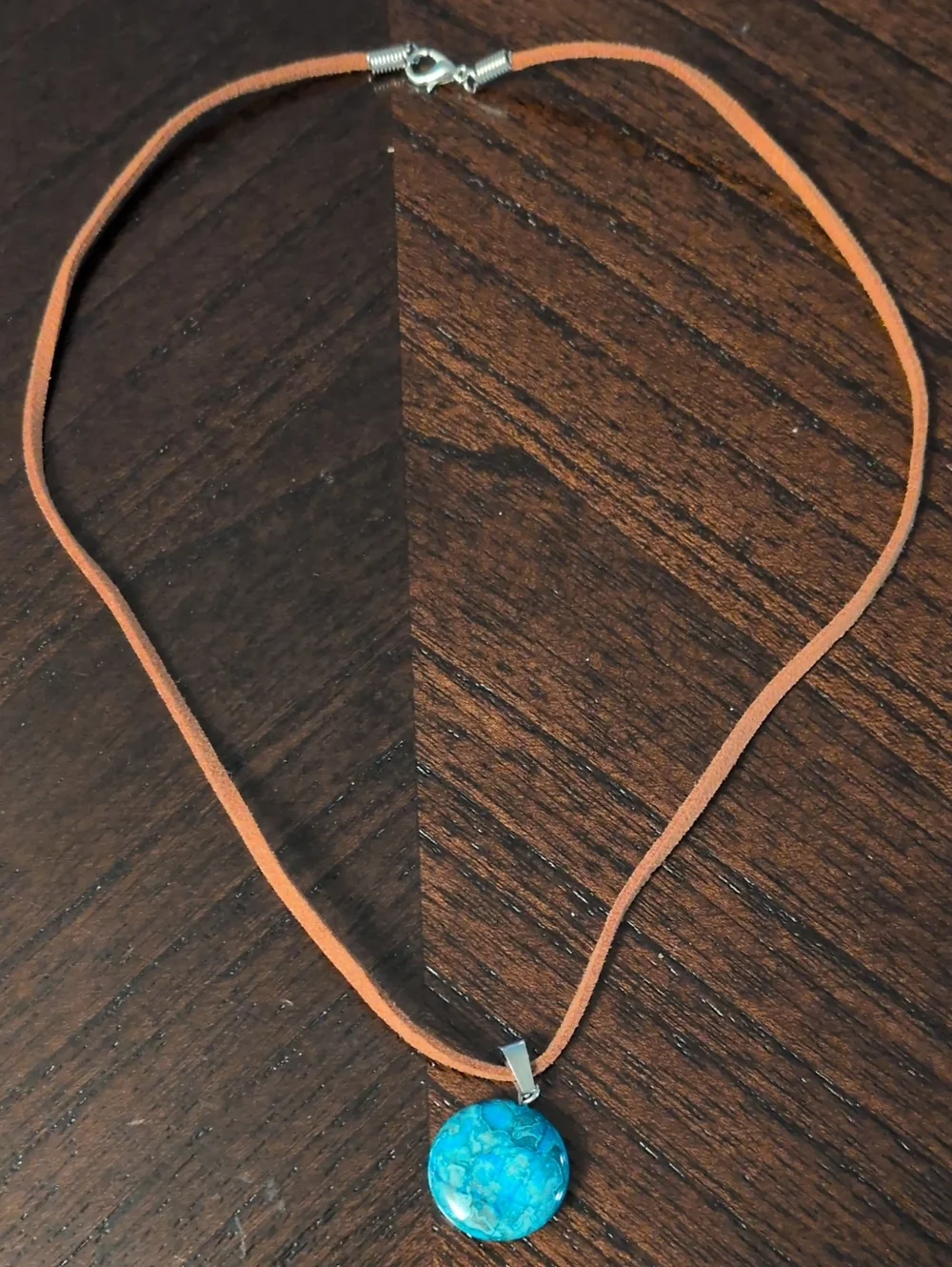 Turquoise Circle Pendant on Brown Suede Cord